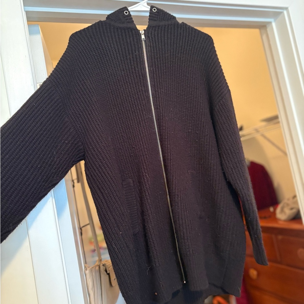 Black Zippered Knit Cardigan